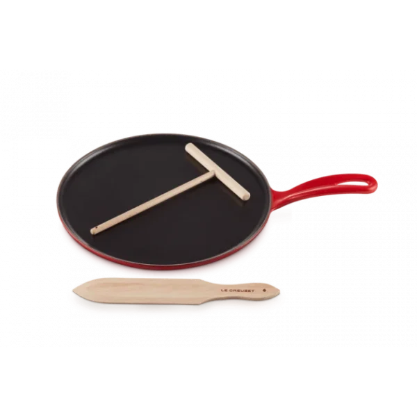 soldes luxe Crêpière Fonte Émaillée 27 Cm Cerise Avec Accessoires Le Creuset 1