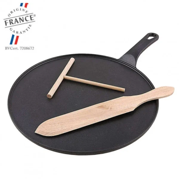 soldes pas cher Crêpière Fonte Émaillée 30 cm Noir avec Accessoires Chasseur 1